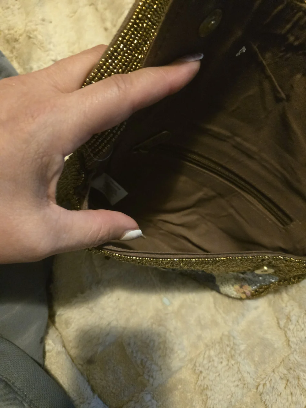 Beaded Sequin Shoulder Bag in Gold and Gray